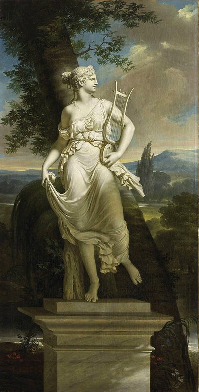 Statue of Polyhymnia in a landscape by Charles Meynier